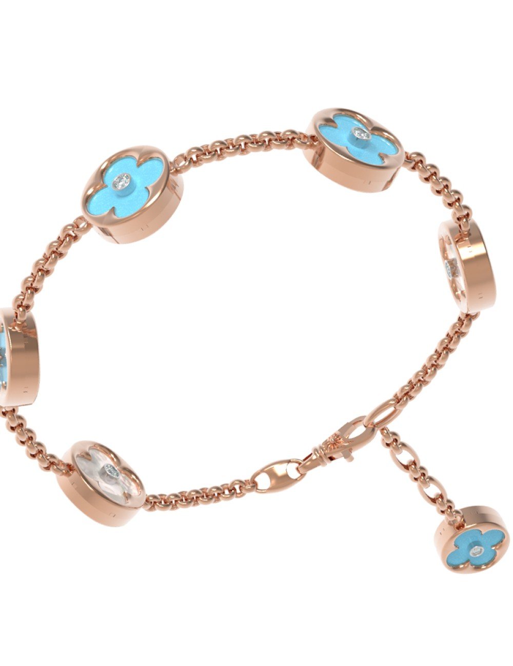 Браслет из золота c бриллиантами, бирюзой и перламутром