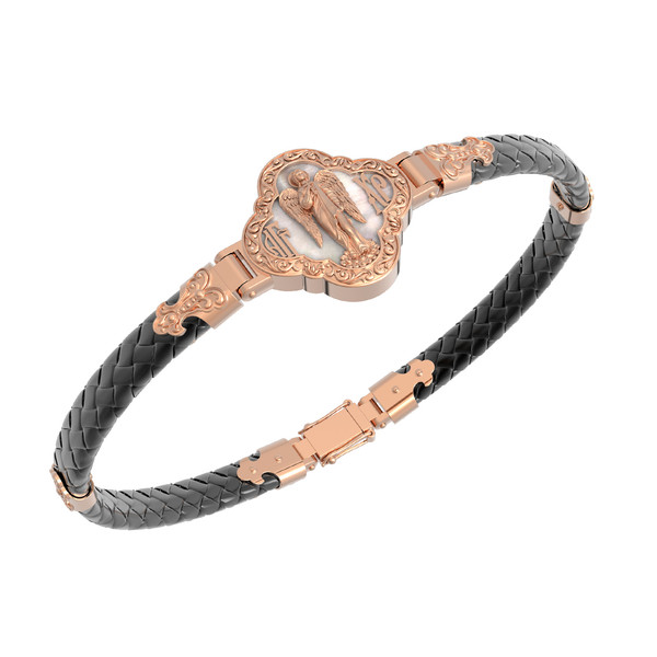 Браслет из красного золота 585 пробы c шнурком и перламутром