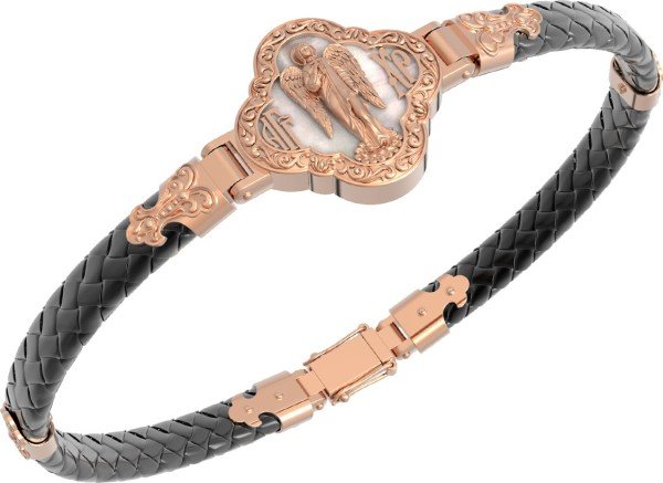 Браслет из золота c шнурком и перламутром