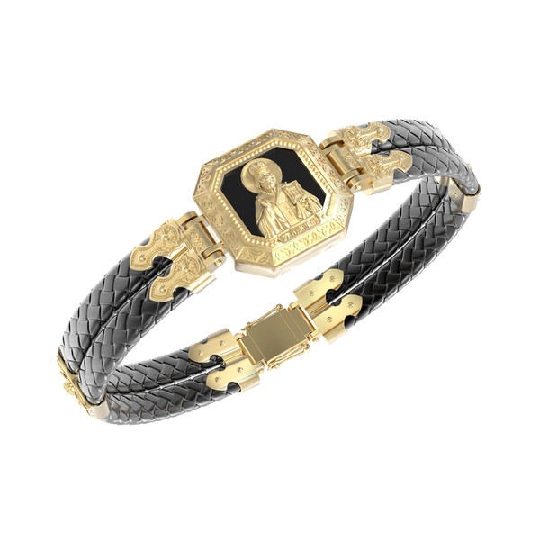 Браслет из лимонного золота 585 пробы c шнурком и ониксом