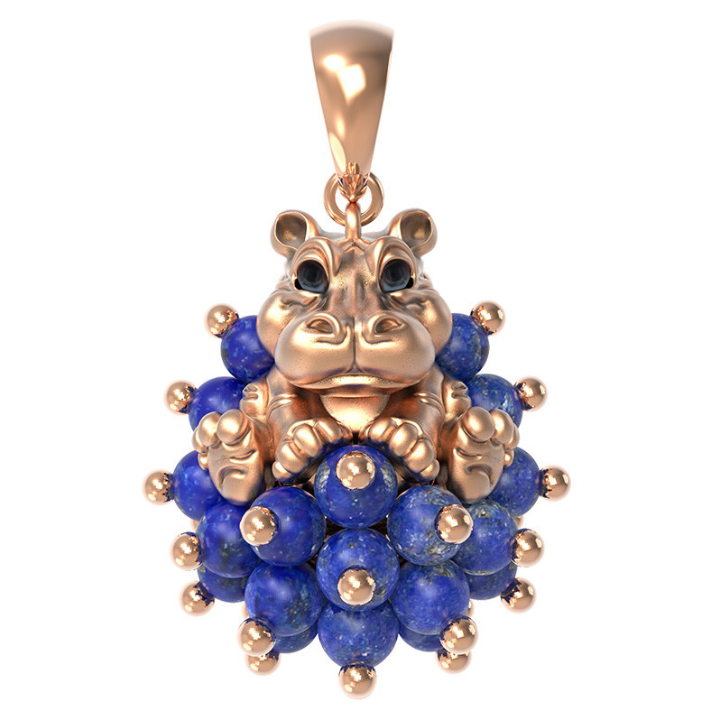 Подвеска из красного золота 585 пробы c эмалью и лазуритом