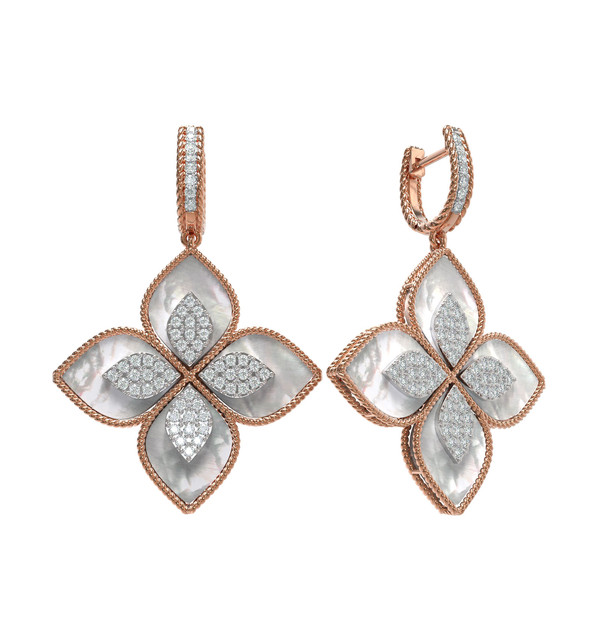 Серьги из красного золота 585 пробы c бриллиантами и перламутром