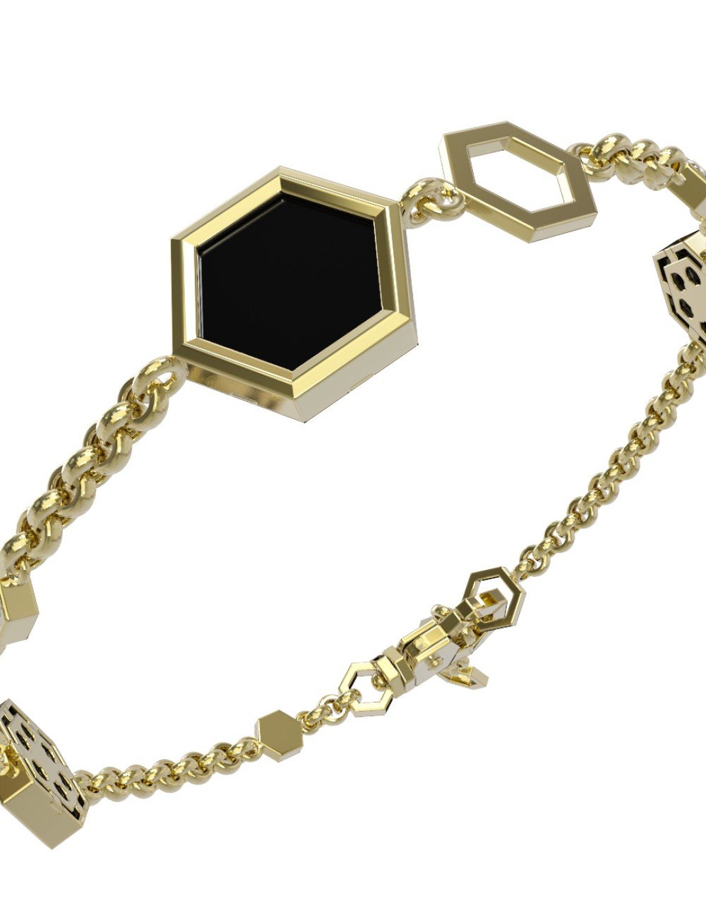 Браслет из лимонного золота c бриллиантами, ониксом и перламутром