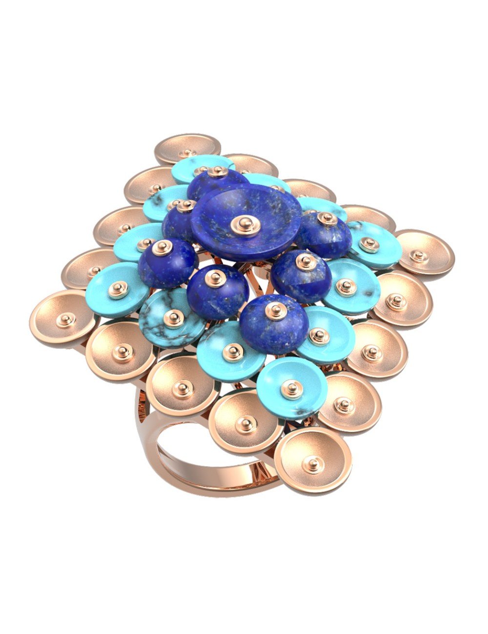 Кольцо из золота c бирюзой и лазуритом