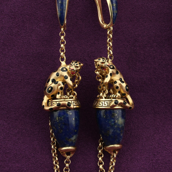 Серьги из лимонного золота 585 пробы c эмалью и лазуритом