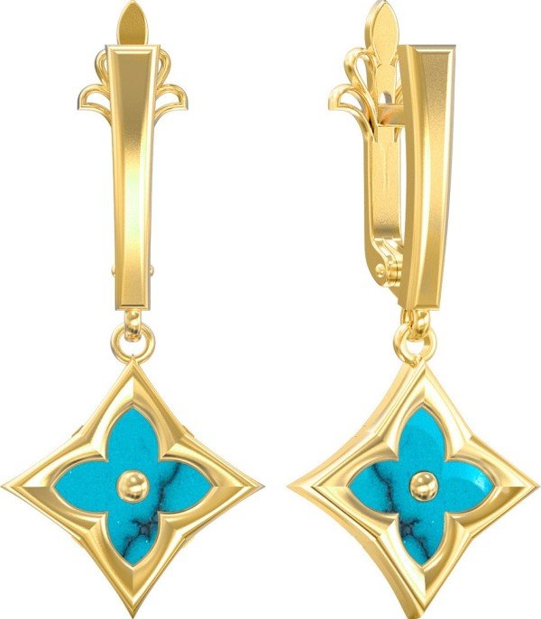 Серьги из лимонного золота c бирюзой