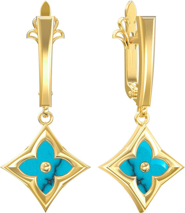 Серьги из лимонного золота 585 пробы c бирюзой