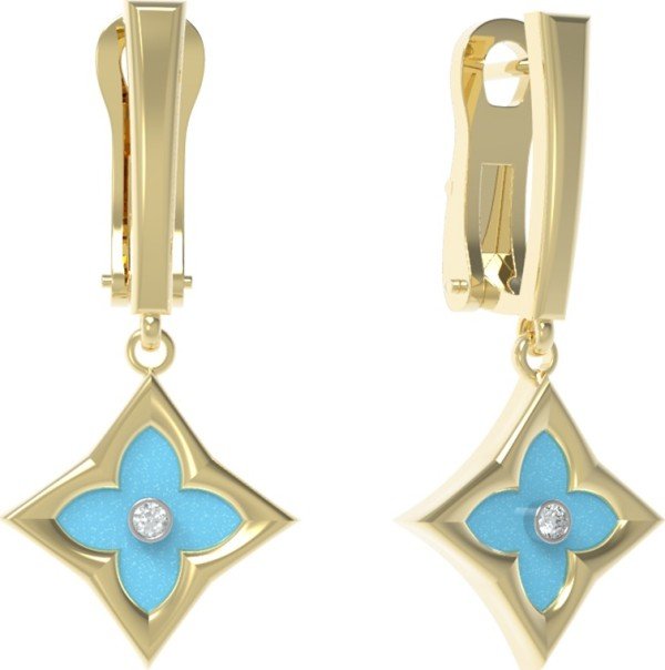 Серьги из лимонного золота c бриллиантами и бирюзой