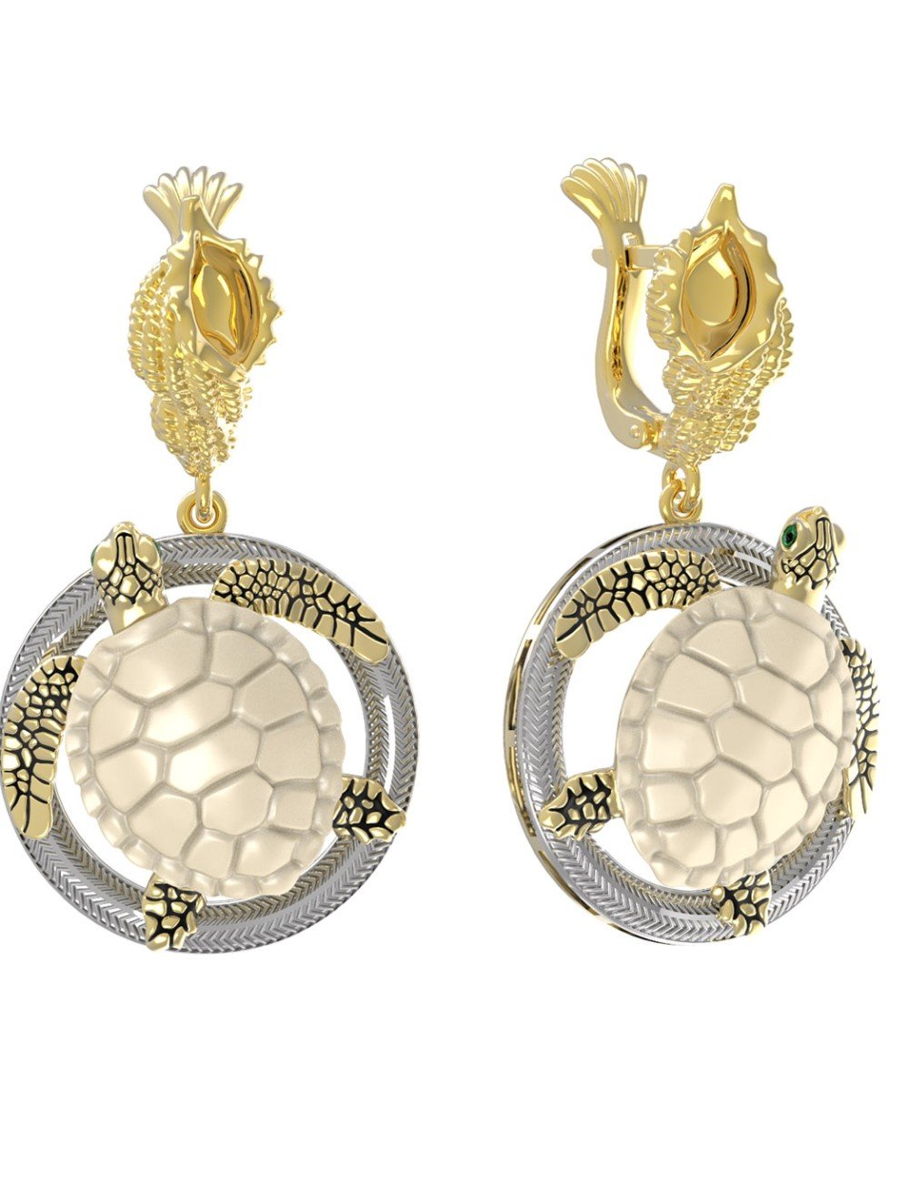 Серьги из лимонного золота c эмалью и бивнем мамонта