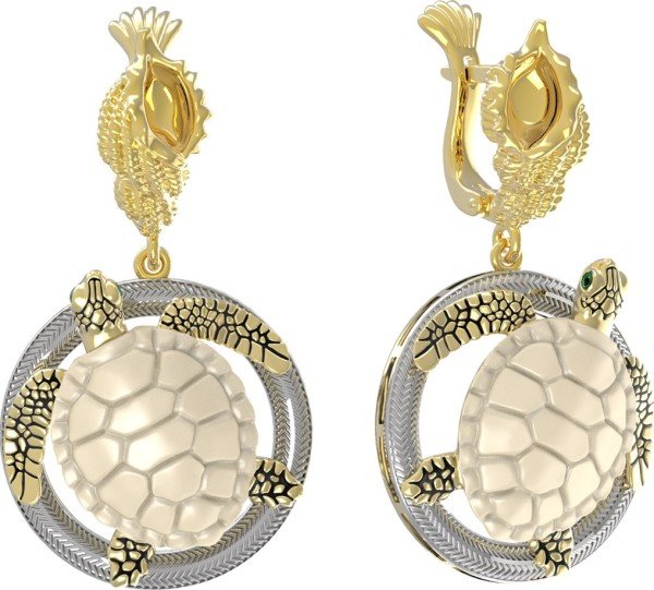 Серьги из лимонного золота c эмалью и бивнем мамонта