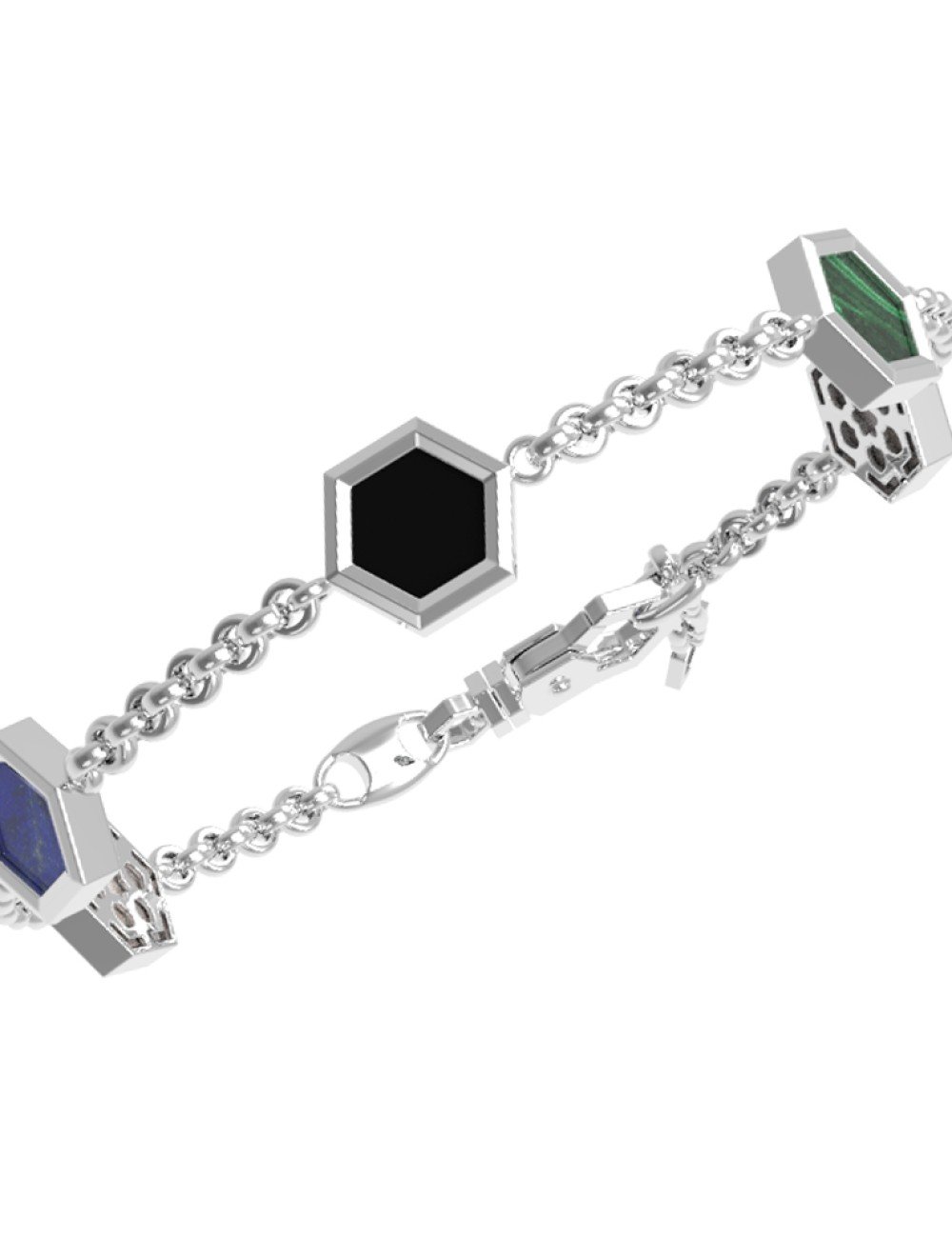 Браслет из белого золота c ониксом, лазуритом, малахитом и перламутром