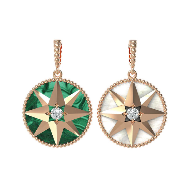 Подвеска из красного золота 585 пробы c фианитом, малахитом и перламутром