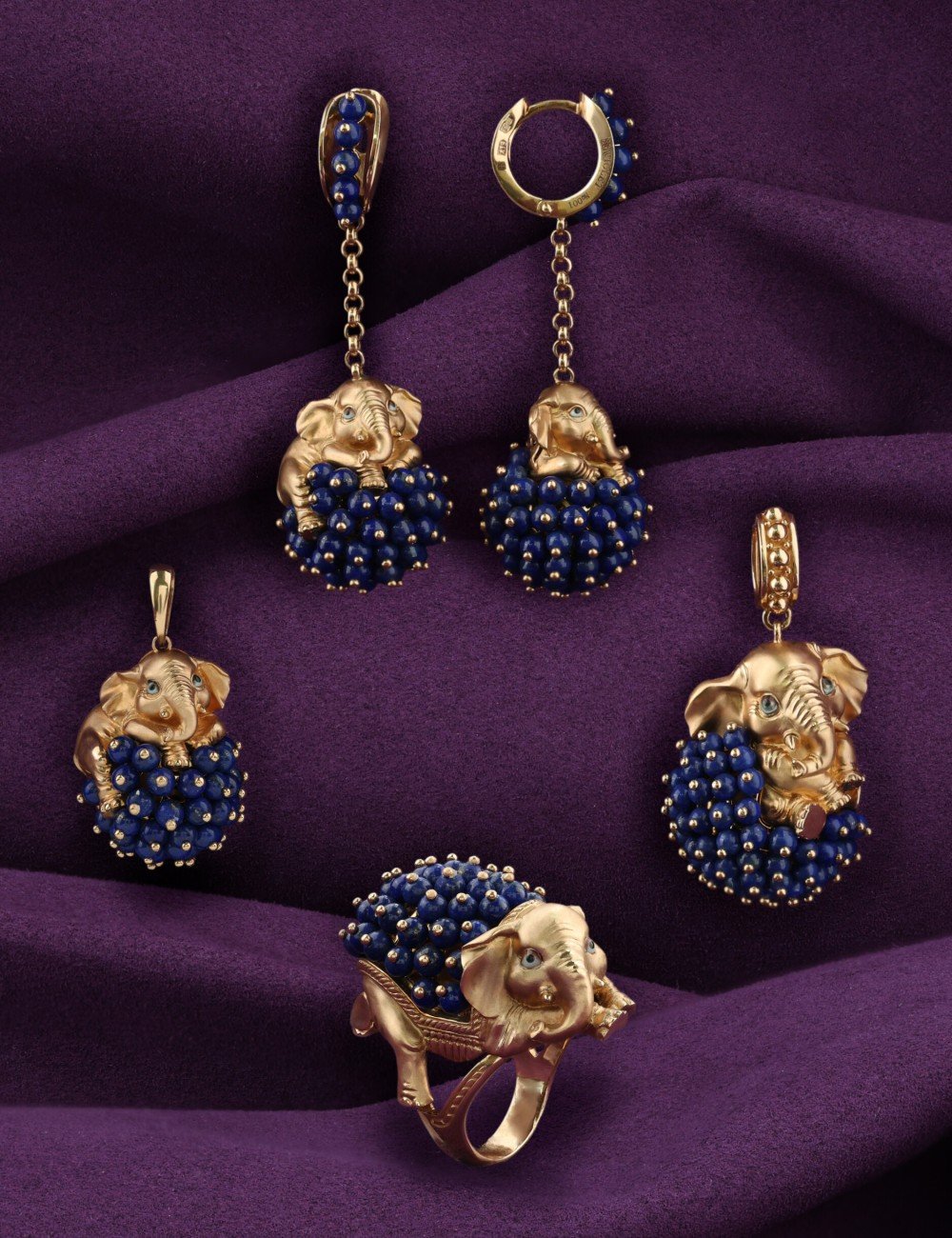 Кольцо из золота c эмалью и лазуритом