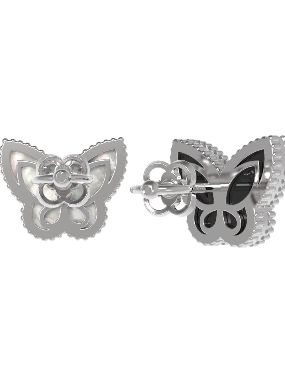 Серьги из белого золота c ониксом и перламутром