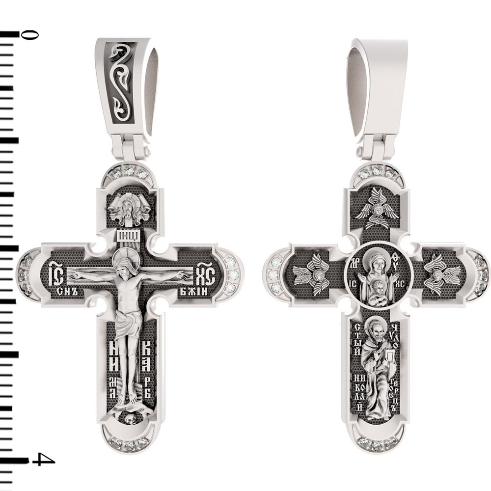 Крест из белого золота 585 пробы c бриллиантами