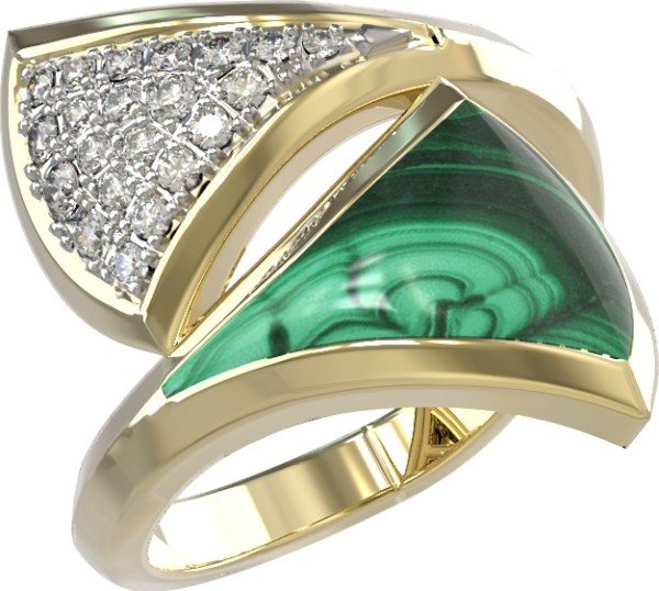 Кольцо из лимонного золота c бриллиантами и малахитом