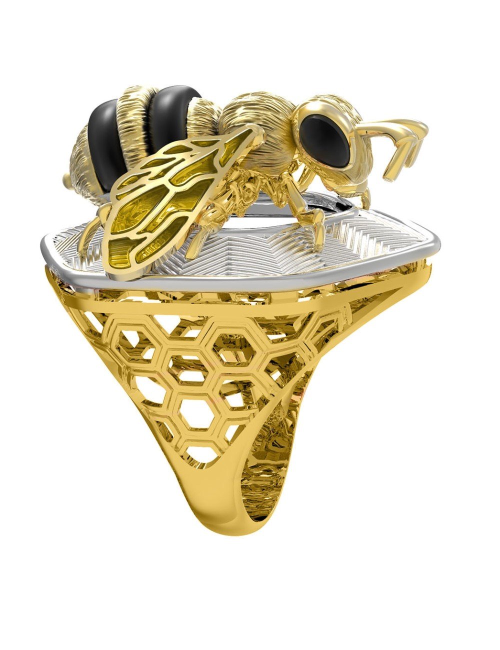 Кольцо из лимонного золота c эмалью, ониксом и эмалью