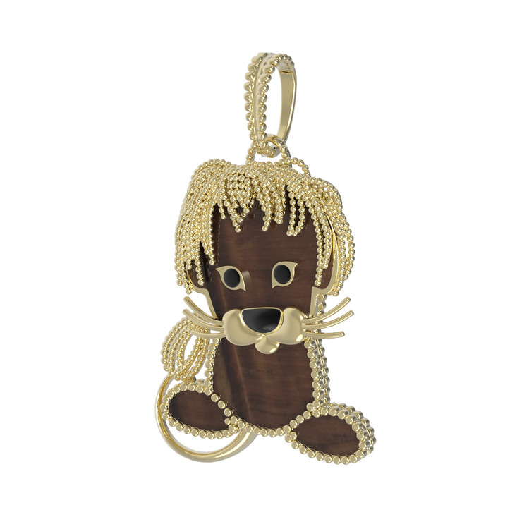 Подвеска из лимонного золота 585 пробы c эмалью и тигровым глазом