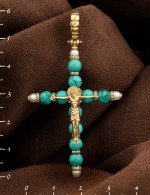 Крест из лимонного золота c жемчугом и бирюзой