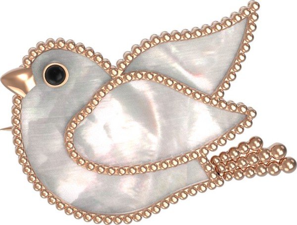 Брошь из золота c эмалью и перламутром