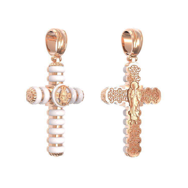 Крест из красного золота 585 пробы c кахолонгом