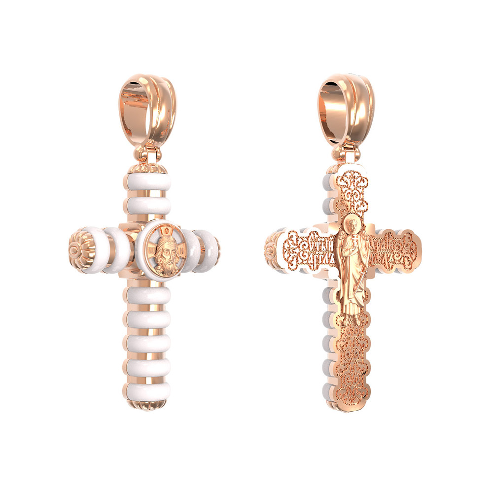 Крест из красного золота 585 пробы c кахолонгом