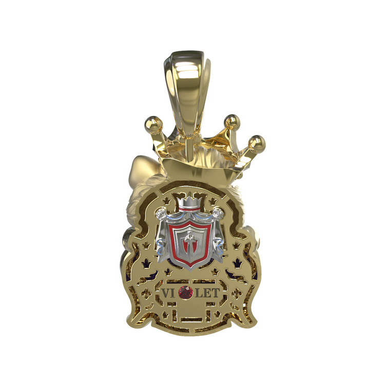 Подвеска из лимонного золота 585 пробы c эмалью, бриллиантами и рубином