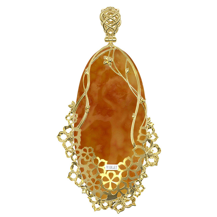 Подвеска из лимонного золота 585 пробы c росписным янтарём