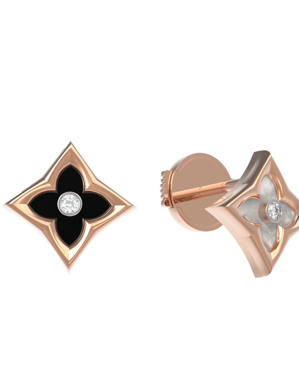 Серьги из золота c бриллиантами, ониксом и перламутром