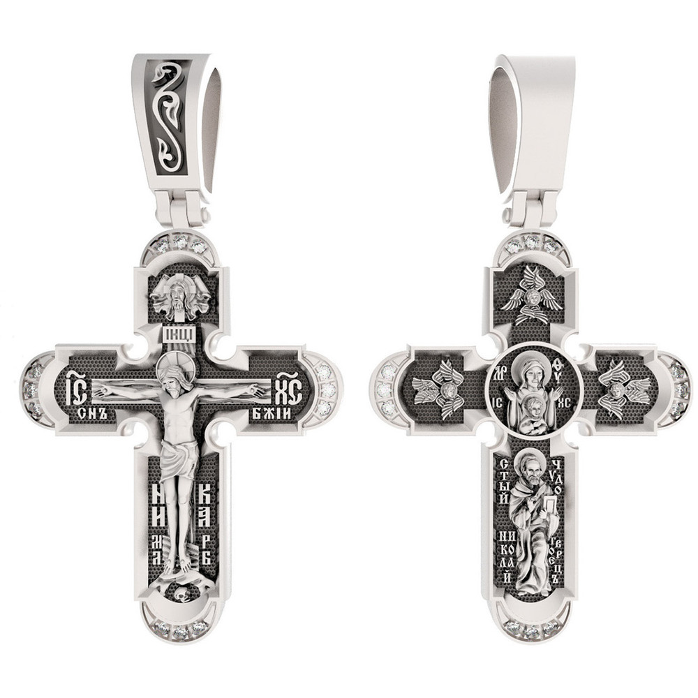Крест из белого золота 585 пробы c бриллиантами