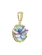Подвеска из лимонного золота c бирюзой, аметистом и эмалью