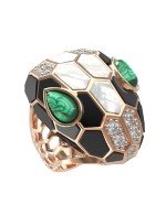 Кольцо из золота c бриллиантами, рубином, ониксом, малахитом и перламутром