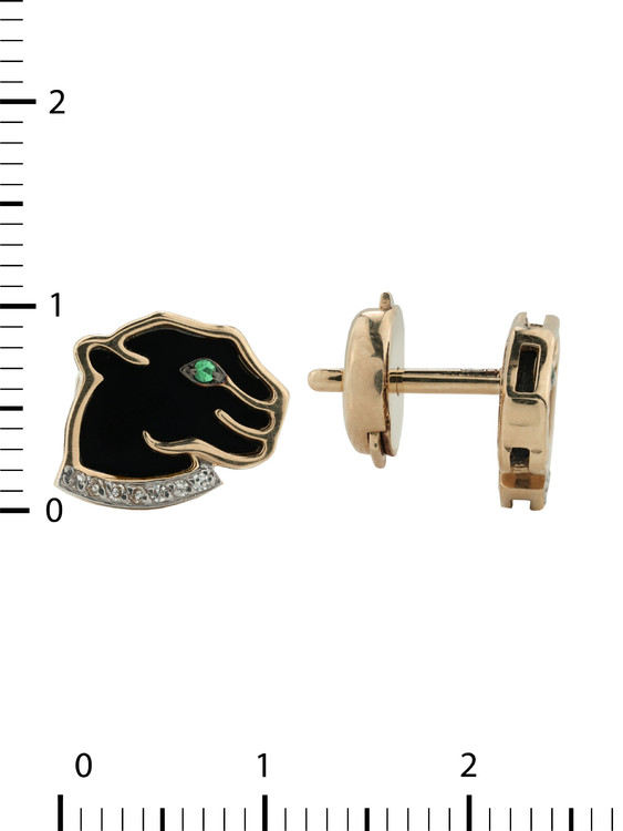 Серьги из красного золота 585 пробы c бриллиантами, изумрудом и ониксом