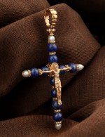 Крест из золота c жемчугом и лазуритом