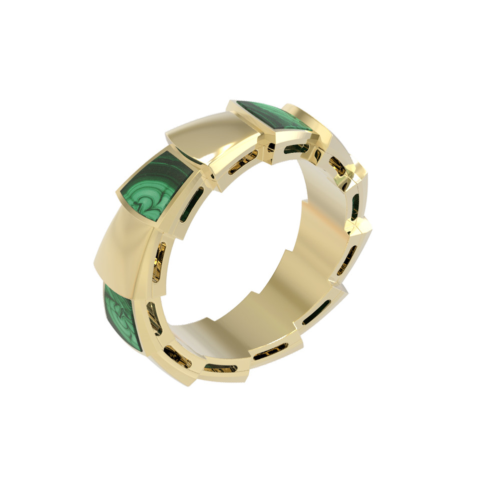 Кольцо из лимонного золота 585 пробы c малахитом