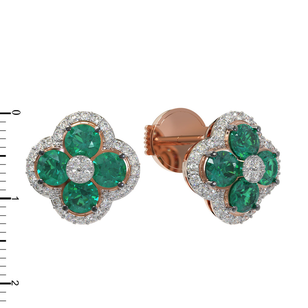 Серьги из красного золота 585 пробы c бриллиантами и изумрудом