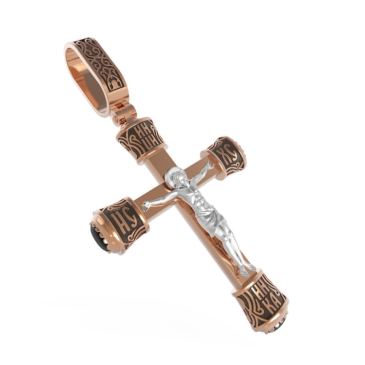 Крест из красного золота 585 пробы c ониксом