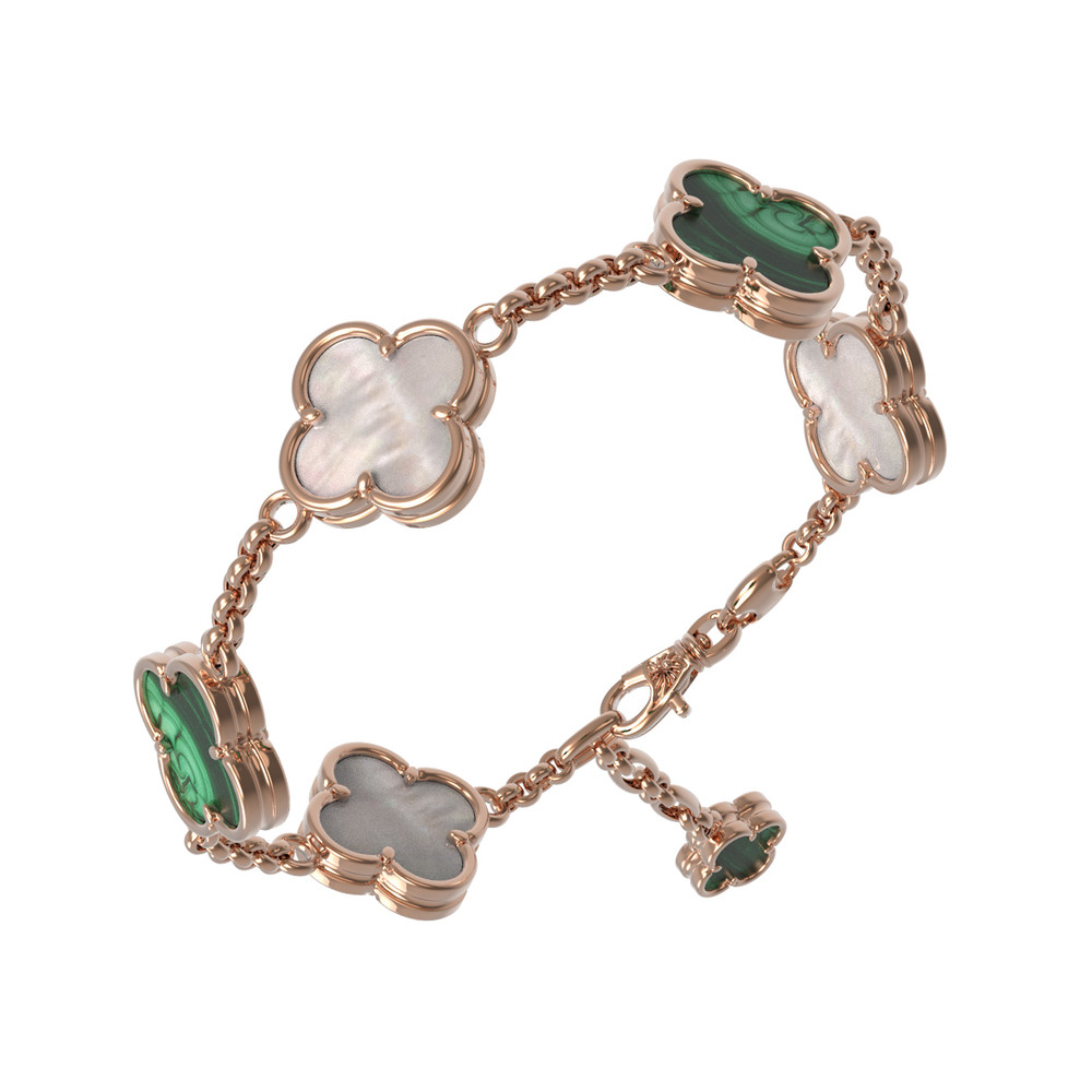 Браслет из красного золота 585 пробы c малахитом и перламутром