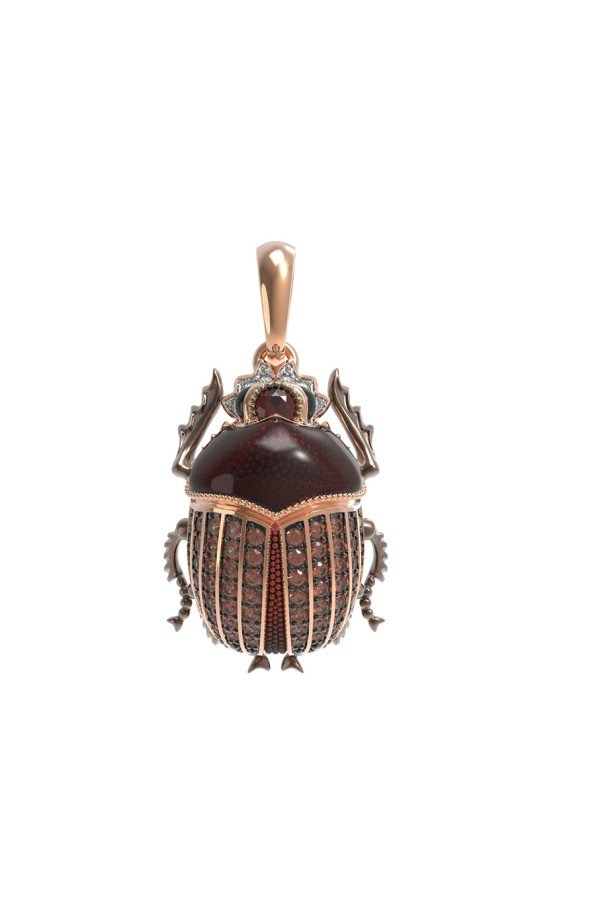 Подвеска из золота c эмалью, фианитом и гранатом