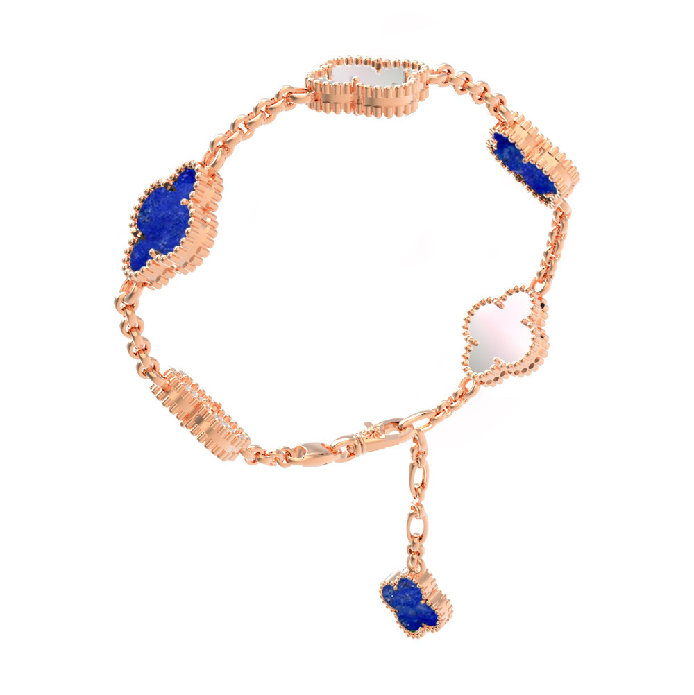 Браслет из красного золота 585 пробы c лазуритом и перламутром