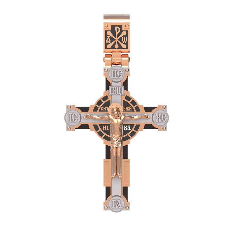 Крест из красного золота 585 пробы c эмалью и эбеновым деревом