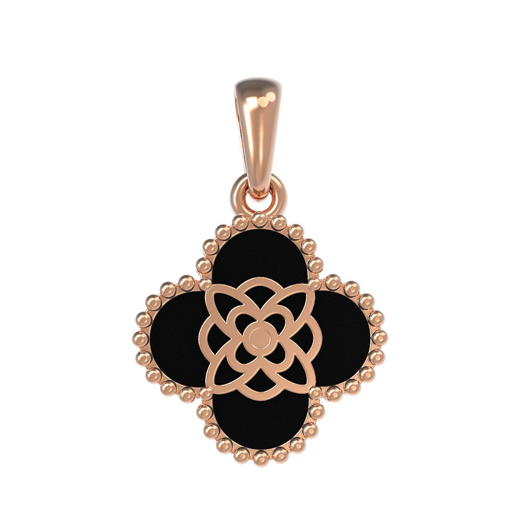 Подвеска из красного золота 585 пробы c бриллиантами и ониксом