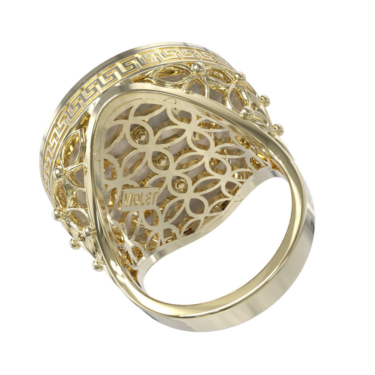 Кольцо из лимонного золота 585 пробы c эмалью и перламутром