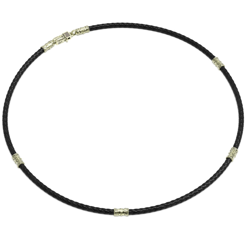 Цепь-шнурок кожа из зелёного золота 585 пробы c кожаным шнурком