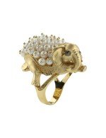 Кольцо из лимонного золота c эмалью и жемчугом