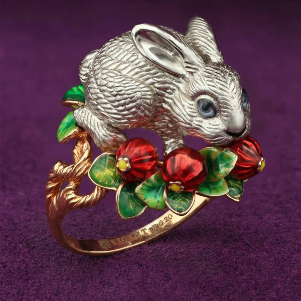 Кольцо из красного золота 585 пробы c эмалью