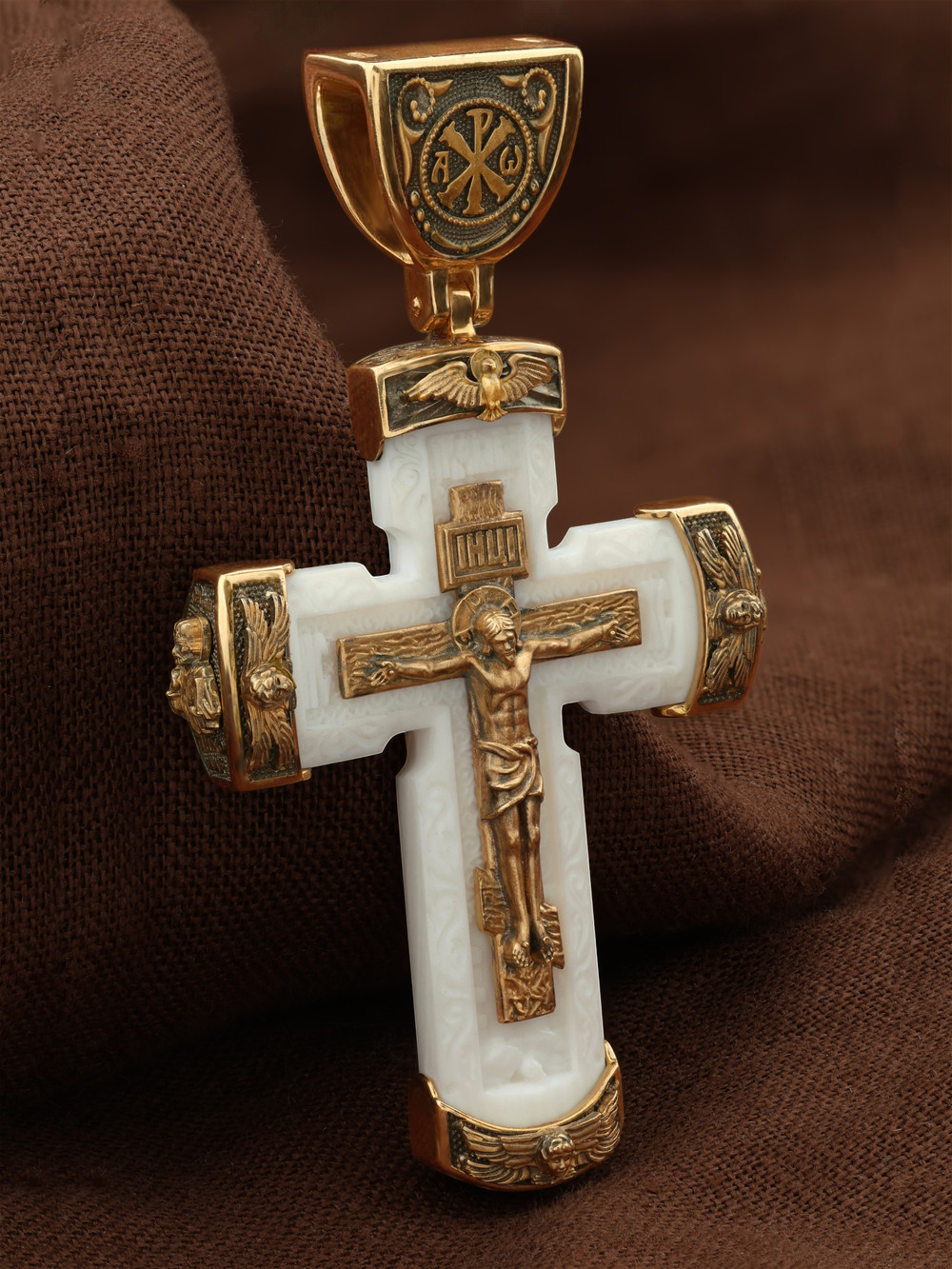 Крест из красного золота 585 пробы c бивнем мамонта