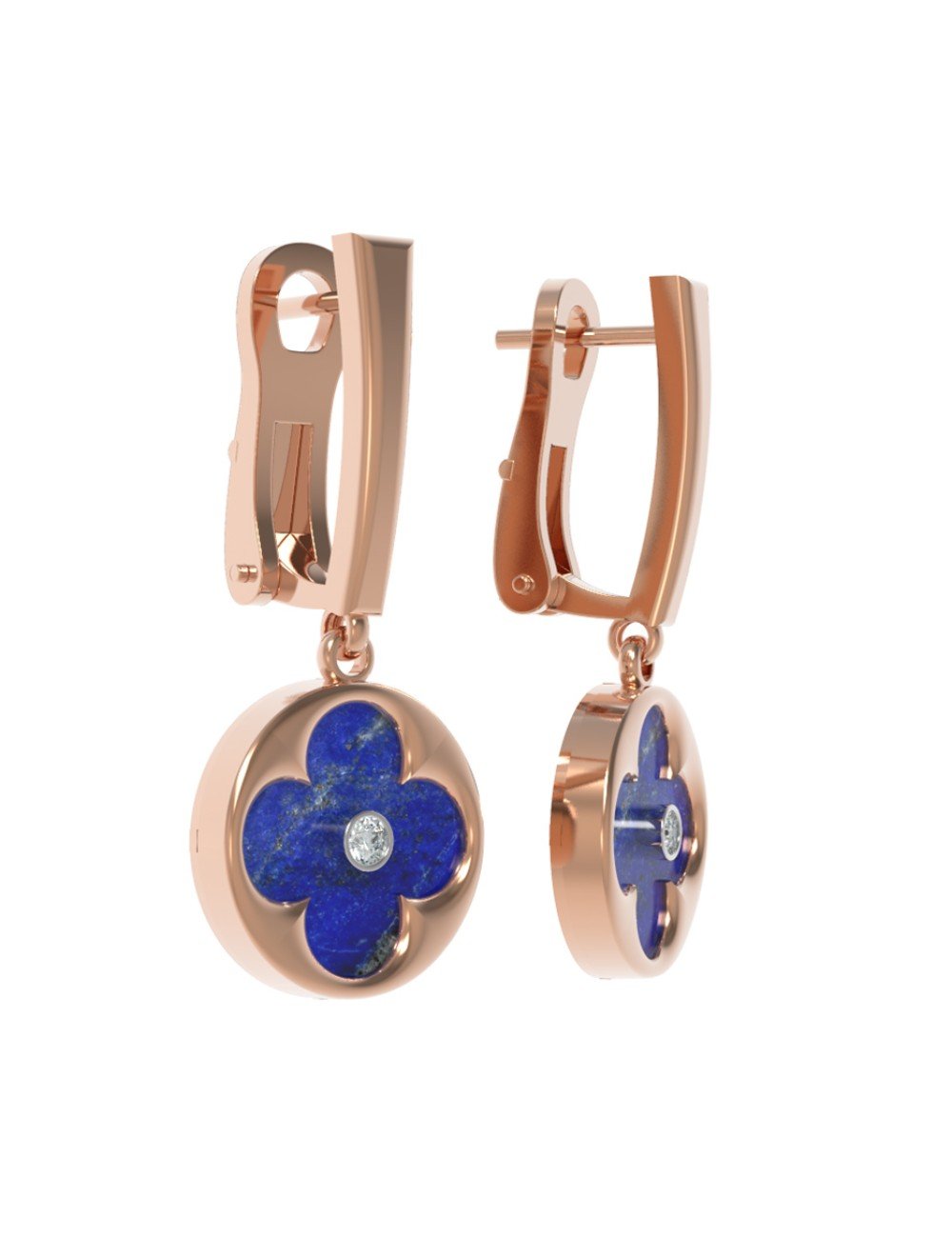 Серьги из золота c бриллиантами и лазуритом