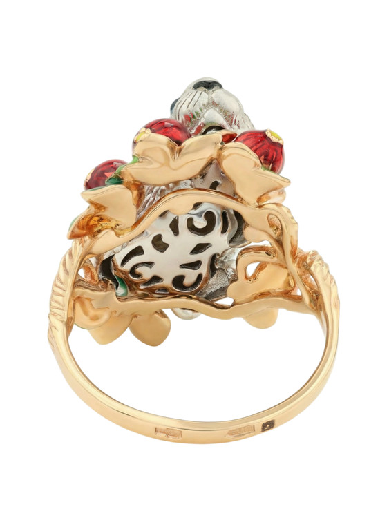 Кольцо из красного золота 585 пробы c эмалью