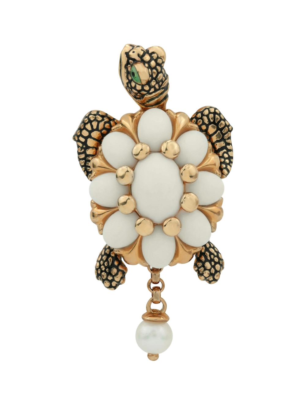 Подвеска из красного золота 585 пробы c эмалью, жемчугом и бивнем мамонта